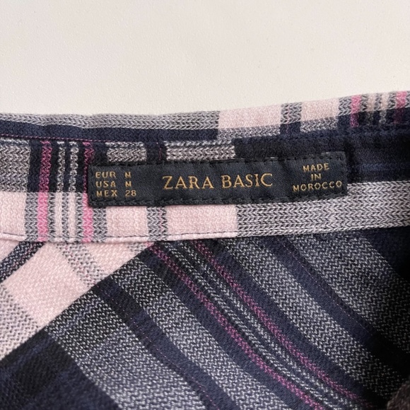 Zara Basic Botton Down Navy Pink White Plaid Flannel Shirt. Size: M - Picture 7 of 12